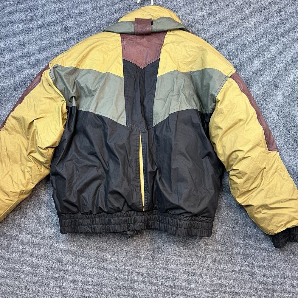 Club Trans-Atlantique Down Jacket L Black Yellow 80/20 Feather Leather Trim - Picture 13 of 16